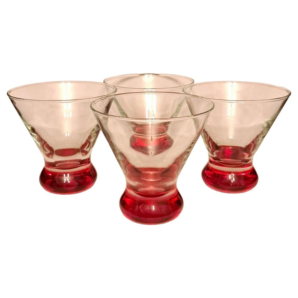 Crate And Barrel Red Footed Dizzy Cocktail Martini Glasses Set of 4